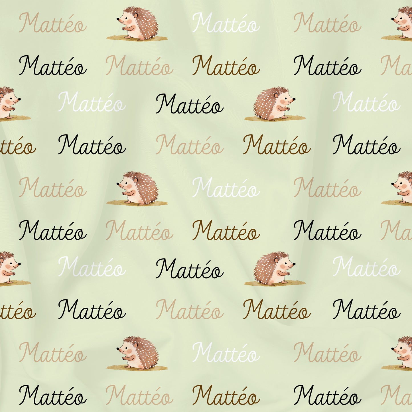 Tissu enfant imprimé hérisson personnalisé du prénom coton bio